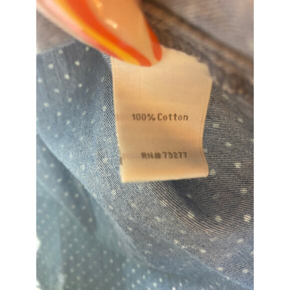 Lauren Conrad Womens XS Blue Chambray Shirt Small White Polka Dots - Picture 5 of 6